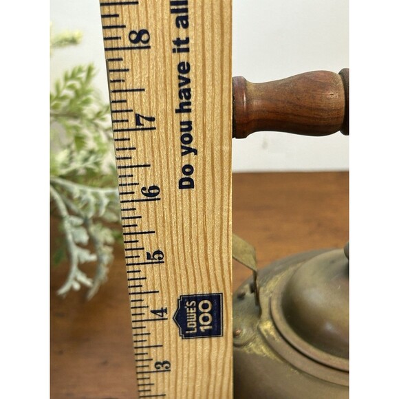 Small Vintage Brass Tea Kettle W/Wood Handle & Gooseneck Spout Patina READ - Picture 9 of 10